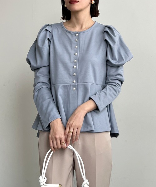 Futier land(フューティアランド)の「Puff Sleeve Peplum Tops(その他トップス・レディース・ミント/ブルーグレー/ブラック・FREE)」の4枚目の写真