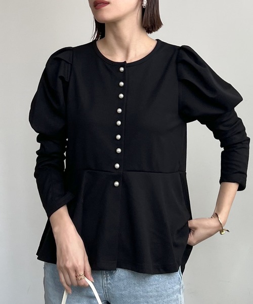 Futier land(フューティアランド)の「Puff Sleeve Peplum Tops(その他トップス・レディース・ミント/ブルーグレー/ブラック・FREE)」の14枚目の写真