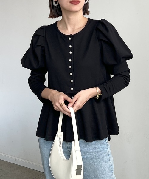 Futier land(フューティアランド)の「Puff Sleeve Peplum Tops(その他トップス・レディース・ミント/ブルーグレー/ブラック・FREE)」の13枚目の写真