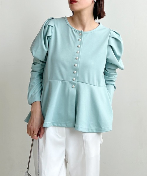 Futier land(フューティアランド)の「Puff Sleeve Peplum Tops(その他トップス・レディース・ミント/ブルーグレー/ブラック・FREE)」の22枚目の写真