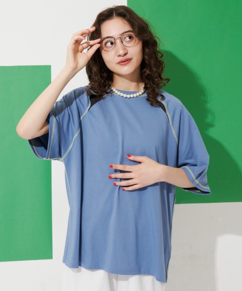 MERLOT(メルロー)の「ステッチカットアウトT(Tシャツ/カットソー・レディース・ホワイト/ブルー/グレー・FREE)」の21枚目の写真