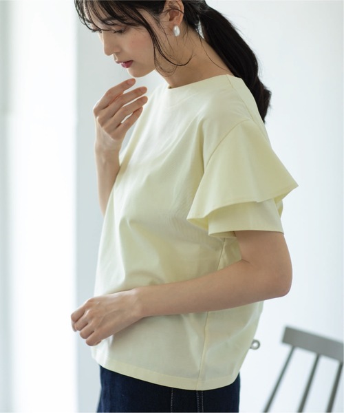 index（インデックス）の「◆フリルスリーブカットソー【UV/接触冷感/洗濯機洗い可/5色展開】（Tシャツ/カットソー・レディース・ライトグレー/ライトブルー/ブラック/レモンイエロー/ホワイト系・36/38/40/42）」の5枚目の写真