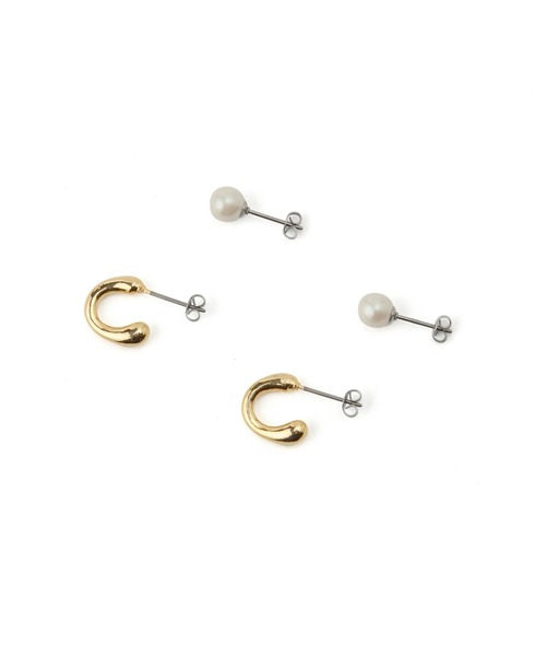 ADAM ET ROPE'(アダムエロペ)の「【LES BIJOUX】フープ&パールセットピアス(ピアス(両耳用)・レディース・シルバー/ゴールド・FREE)」の6枚目の写真