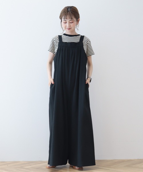 美品✨UJOH ウジョー サロペットワンピース ブラック 裏地付 バックスリット 美品✨UJOH ウジョー サロペットワンピース ブラック 裏地付