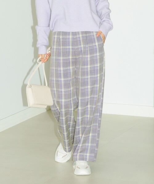 B:MING by BEAMS(ビーミングバイビームス)の「B:MING by BEAMS / チェック ストレート パンツ(その他パンツ・レディース・ブラック/パープル・SMALL/MEDIUM)」の1枚目の写真
