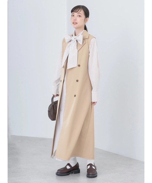 earth music&ecology（アースミュージックアンドエコロジー）の「ロングジレンチ（ベスト・レディース・ベージュ/ブラック・FREE）」の4枚目の写真