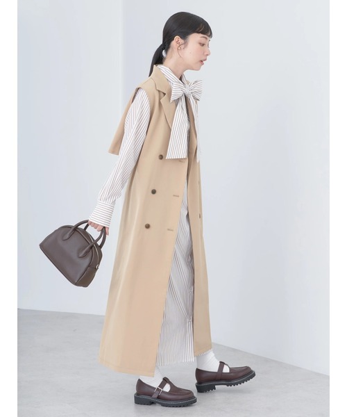 earth music&ecology（アースミュージックアンドエコロジー）の「ロングジレンチ（ベスト・レディース・ベージュ/ブラック・FREE）」の5枚目の写真