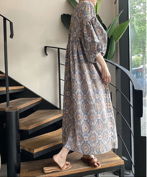 リュリアン　リバティ柄パフスリーブワンピース AZUL BY MOUSSY | パフスリーブワンピース (ワンピース(ロング