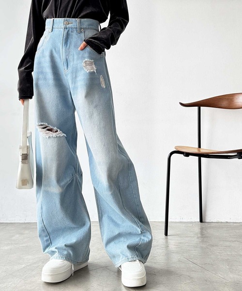 セール】ダメージカーブデニムパンツ（デニムパンツ）｜GeeRA（ジーラ