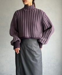 【&g’aime】ストライプボリュームスリーブニットトップス