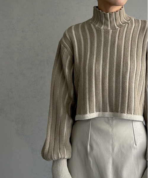 &g'aime（アンジェム）の「【&g’aime】ストライプボリュームスリーブニットトップス（ニット/セーター・レディース・ブラック/パープル/グレイッシュベージュ・FREE）」の13枚目の写真