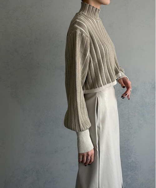 &g'aime（アンジェム）の「【&g’aime】ストライプボリュームスリーブニットトップス（ニット/セーター・レディース・ブラック/パープル/グレイッシュベージュ・FREE）」の14枚目の写真