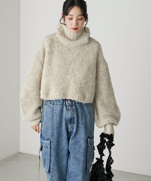 forksy.（フォルクシー）の「【forksy.】ラメニットショート丈バックリボンタートルネックプルオーバー（ニット/セーター・レディース・アイボリー/グリーン/ダークブラウン・FREE）」の5枚目の写真