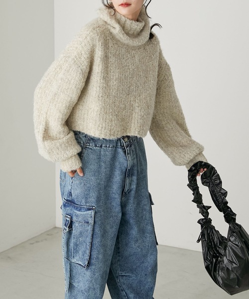 forksy.（フォルクシー）の「【forksy.】ラメニットショート丈バックリボンタートルネックプルオーバー（ニット/セーター・レディース・アイボリー/グリーン/ダークブラウン・FREE）」の7枚目の写真