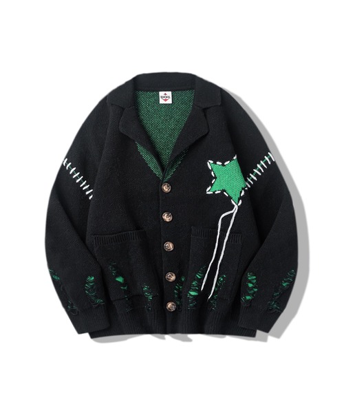 HOOK（フック）の「HOOK -original-　テーラードジャケット風オーバーニットカーディガン　裾ダメージ加工（カーディガン/ボレロ・メンズ・ブラック/ホワイト・M/L/XL）」の6枚目の写真