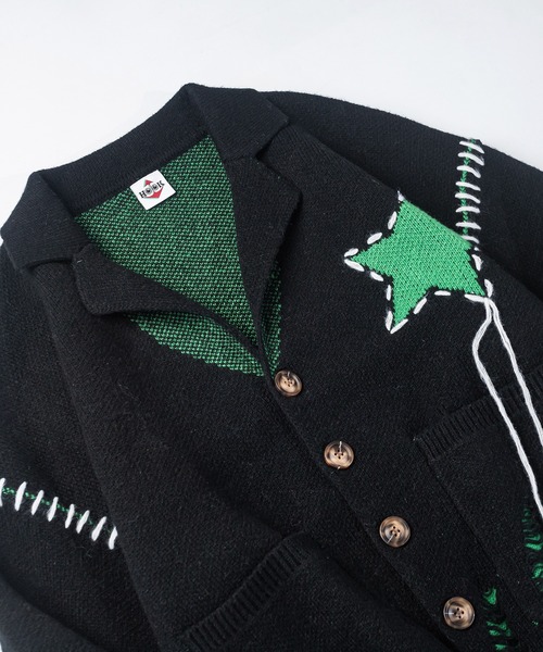 HOOK（フック）の「HOOK -original-　テーラードジャケット風オーバーニットカーディガン　裾ダメージ加工（カーディガン/ボレロ・メンズ・ブラック/ホワイト・M/L/XL）」の16枚目の写真