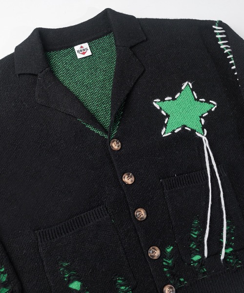 HOOK（フック）の「HOOK -original-　テーラードジャケット風オーバーニットカーディガン　裾ダメージ加工（カーディガン/ボレロ・メンズ・ブラック/ホワイト・M/L/XL）」の19枚目の写真