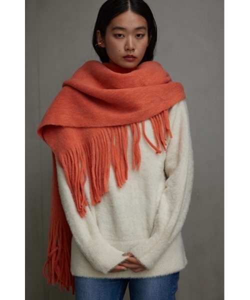 AZUL by moussy（アズールバイマウジー）の「ニットフリンジストール（ストール/ショール・レディース・チャコールグレー/オレンジ/ターコイズブルー/ライトベージュ・FREE）」の21枚目の写真