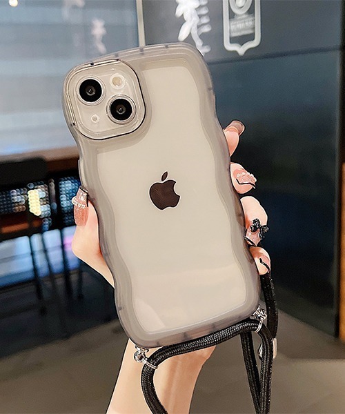 セール】iPhone ショルダーストラップ付きクリアスマホケース/スマホ