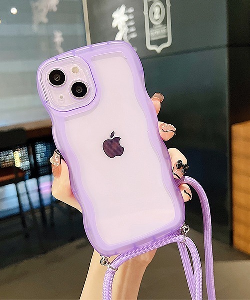 セール】iPhone ショルダーストラップ付きクリアスマホケース/スマホ