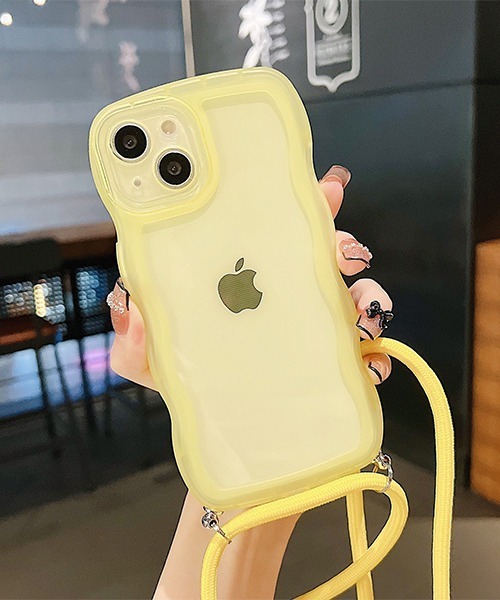 セール】iPhone ショルダーストラップ付きクリアスマホケース/スマホ