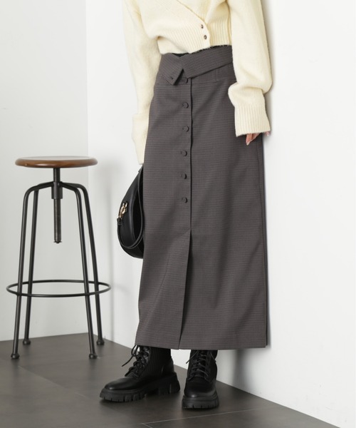 FREE'S MART（フリーズマート）の「【Sシリーズ対応】フロントボタンウエスト折り返しナロースカート（スカート・レディース・グレー系その他/ベージュ系その他/ボルドー・X-SMALL/MEDIUM/SMALL）」の4枚目の写真