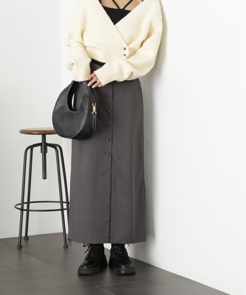 FREE'S MART（フリーズマート）の「【Sシリーズ対応】フロントボタンウエスト折り返しナロースカート（スカート・レディース・グレー系その他/ベージュ系その他/ボルドー・X-SMALL/MEDIUM/SMALL）」の5枚目の写真