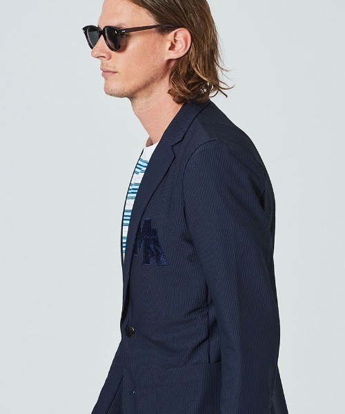 極美品 L ムータマリン×アカンサス 総柄 シアサッカー テーラードジャケット 極美品 L ムータマリン×アカンサス 総柄 シアサッカー