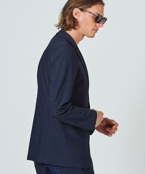 極美品 L ムータマリン×アカンサス 総柄 シアサッカー テーラードジャケット roshell ジャケット テーラードジャケット カット シアサッカー