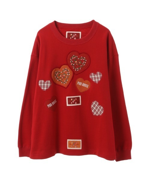 PINK HOUSE（ピンクハウス）の「Rambling Hearts刺繍ハートワッペン付きトレーナー（スウェット・レディース・ピンク/アイボリー/ブラック/レッド/ブルーグレー・フリー）」の19枚目の写真
