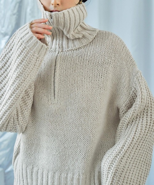 Fashion Letter（ファッションレター）の「ハーフzip ニットプルオーバー（ニット/セーター・レディース・ベージュ/チャコール/ライトグレー/ブラック/ブルー・M）」の5枚目の写真