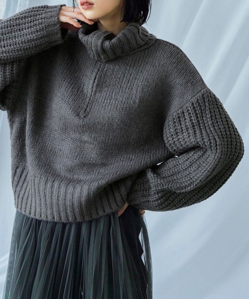 Fashion Letter（ファッションレター）の「ハーフzip ニットプルオーバー（ニット/セーター・レディース・ベージュ/チャコール/ライトグレー/ブラック/ブルー・M）」の4枚目の写真