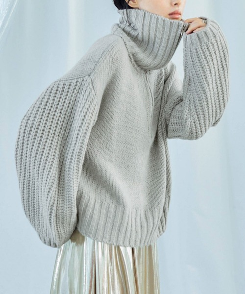 Fashion Letter（ファッションレター）の「ハーフzip ニットプルオーバー（ニット/セーター・レディース・ベージュ/チャコール/ライトグレー/ブラック/ブルー・M）」の3枚目の写真