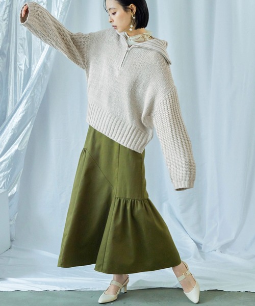 Fashion Letter（ファッションレター）の「ハーフzip ニットプルオーバー（ニット/セーター・レディース・ベージュ/チャコール/ライトグレー/ブラック/ブルー・M）」の6枚目の写真