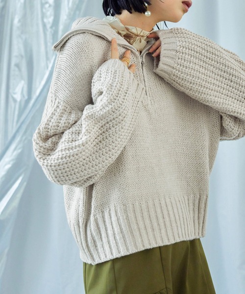 Fashion Letter（ファッションレター）の「ハーフzip ニットプルオーバー（ニット/セーター・レディース・ベージュ/チャコール/ライトグレー/ブラック/ブルー・M）」の12枚目の写真