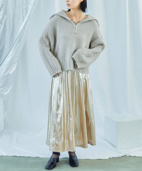 Fashion Letter（ファッションレター）の「ハーフzip ニットプルオーバー（ニット/セーター・レディース・ベージュ/チャコール/ライトグレー/ブラック/ブルー・M）」の7枚目の写真