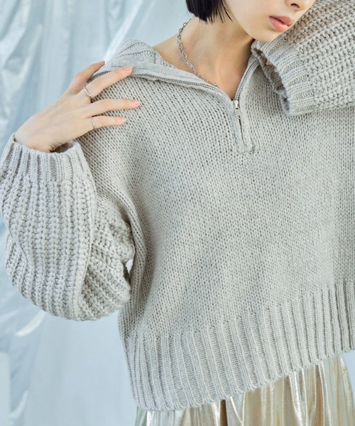 Fashion Letter（ファッションレター）の「ハーフzip ニットプルオーバー（ニット/セーター・レディース・ベージュ/チャコール/ライトグレー/ブラック/ブルー・M）」の13枚目の写真