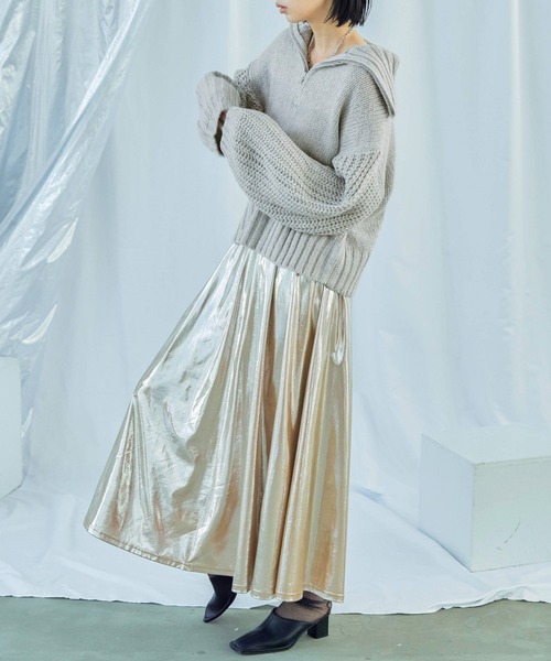 Fashion Letter（ファッションレター）の「ハーフzip ニットプルオーバー（ニット/セーター・レディース・ベージュ/チャコール/ライトグレー/ブラック/ブルー・M）」の19枚目の写真