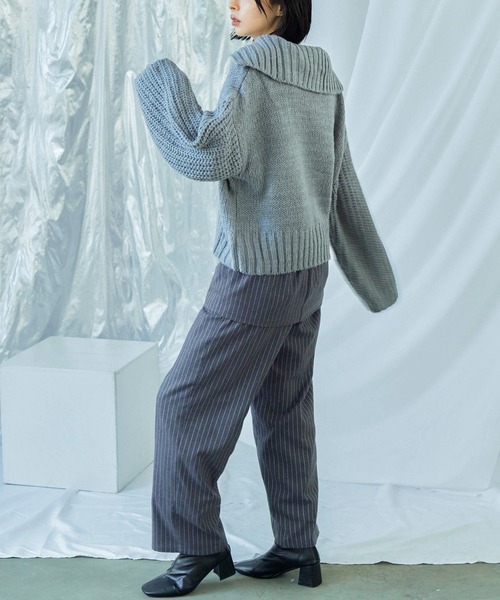 Fashion Letter（ファッションレター）の「ハーフzip ニットプルオーバー（ニット/セーター・レディース・ベージュ/チャコール/ライトグレー/ブラック/ブルー・M）」の8枚目の写真