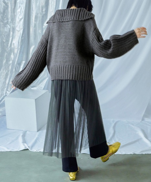 Fashion Letter（ファッションレター）の「ハーフzip ニットプルオーバー（ニット/セーター・レディース・ベージュ/チャコール/ライトグレー/ブラック/ブルー・M）」の15枚目の写真