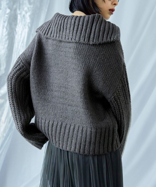 Fashion Letter（ファッションレター）の「ハーフzip ニットプルオーバー（ニット/セーター・レディース・ベージュ/チャコール/ライトグレー/ブラック/ブルー・M）」の21枚目の写真