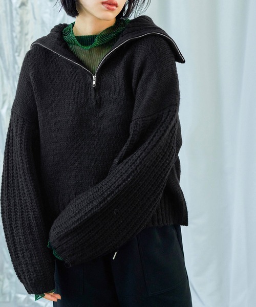 Fashion Letter（ファッションレター）の「ハーフzip ニットプルオーバー（ニット/セーター・レディース・ベージュ/チャコール/ライトグレー/ブラック/ブルー・M）」の10枚目の写真