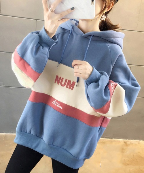 Miniministore(ミニミニストア)の「裏起毛 レディース パーカー フード付き(スウェット・レディース・ブルー/ライトグレー/ベージュ/グリーン/レッド・2XL)」の4枚目の写真