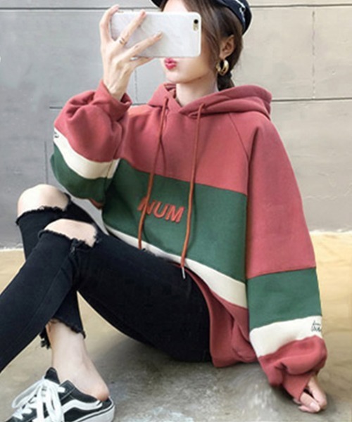 Miniministore(ミニミニストア)の「裏起毛 レディース パーカー フード付き(スウェット・レディース・ブルー/ライトグレー/ベージュ/グリーン/レッド・2XL)」の11枚目の写真