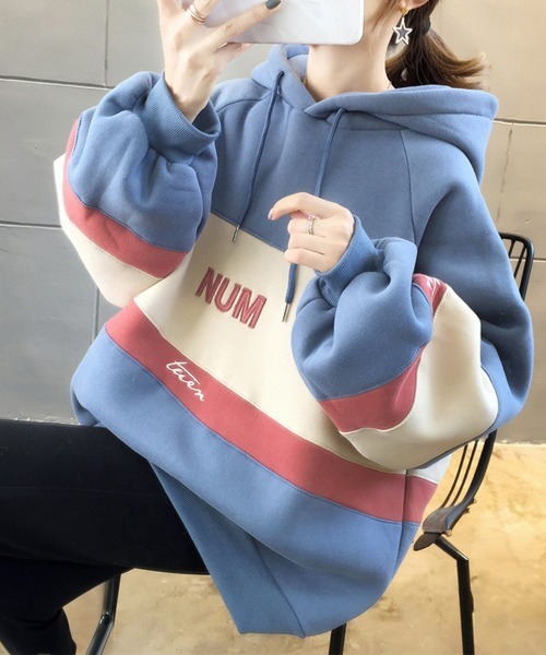 Miniministore(ミニミニストア)の「裏起毛 レディース パーカー フード付き(スウェット・レディース・ブルー/ライトグレー/ベージュ/グリーン/レッド・2XL)」の6枚目の写真