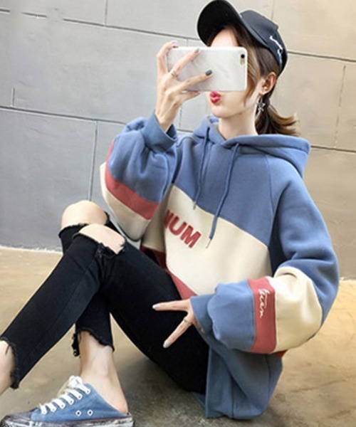 Miniministore(ミニミニストア)の「裏起毛 レディース パーカー フード付き(スウェット・レディース・ブルー/ライトグレー/ベージュ/グリーン/レッド・2XL)」の7枚目の写真