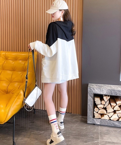 Miniministore(ミニミニストア)の「ジップアップパーカーレディーススウェット(パーカー・レディース・ホワイト×ブラック/ブラック×グレー・XL)」の10枚目の写真