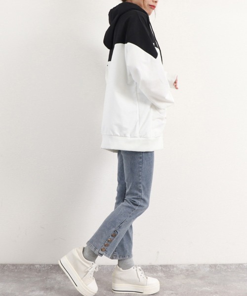Miniministore(ミニミニストア)の「ジップアップパーカーレディーススウェット(パーカー・レディース・ホワイト×ブラック/ブラック×グレー・XL)」の14枚目の写真