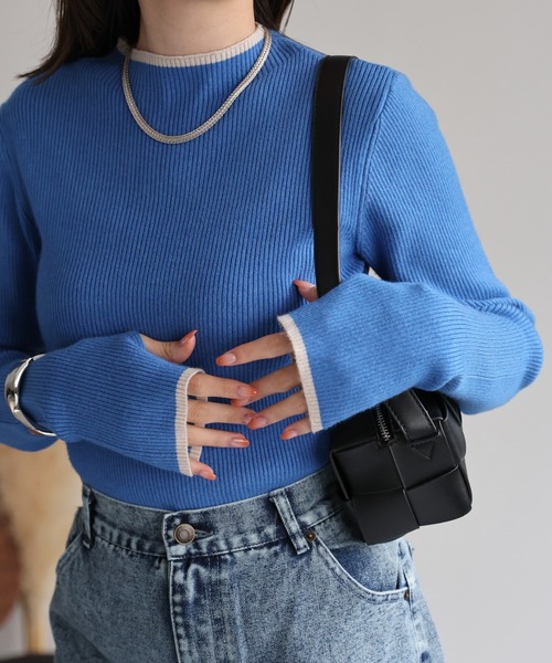 sakishimatokyo(サキシマトーキョー)の「<新色追加>【サムホール付き】リブ配色ニットプルオーバー/フィンガーホール(ニット/セーター・レディース・アイボリー/ブラック/レッド/グレー/ブルー・FREE)」の5枚目の写真