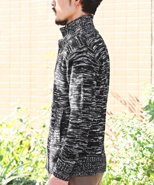 LUXSTYLE(ラグスタイル)の「スタンドハイネックカーディガン(カーディガン/ボレロ・メンズ・ブラック/ブラックミックス・M/L)」の6枚目の写真